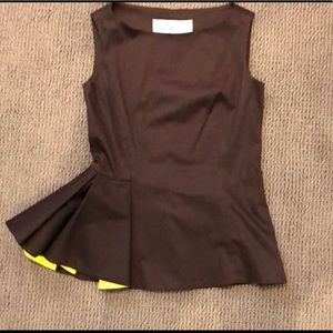 Never Worn! Tish Cox brown/yellow peplum top - S